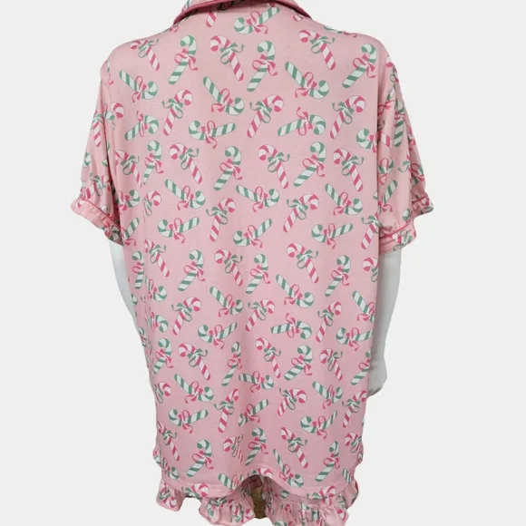 Glitz & Glam Pink Candy Cane Print Sleep Shorts Set Size XL - Picture 6 of 13